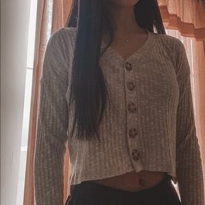 Gray Button Up Cropped Top